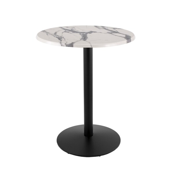 42" Tall OD214 Black Table Base 22" Diameter 30" Diameter White Marble Top by the HollBar Stool Co.